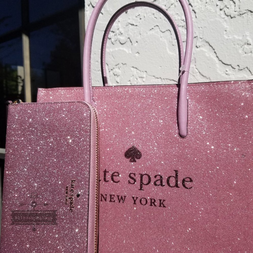 Kate Spade Trista Glitter Satchel Lola Wallet Pink - Picture 8 of 11